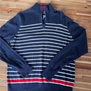 Tommy Hilfiger Navy Striped Half-Zip Sweater large
